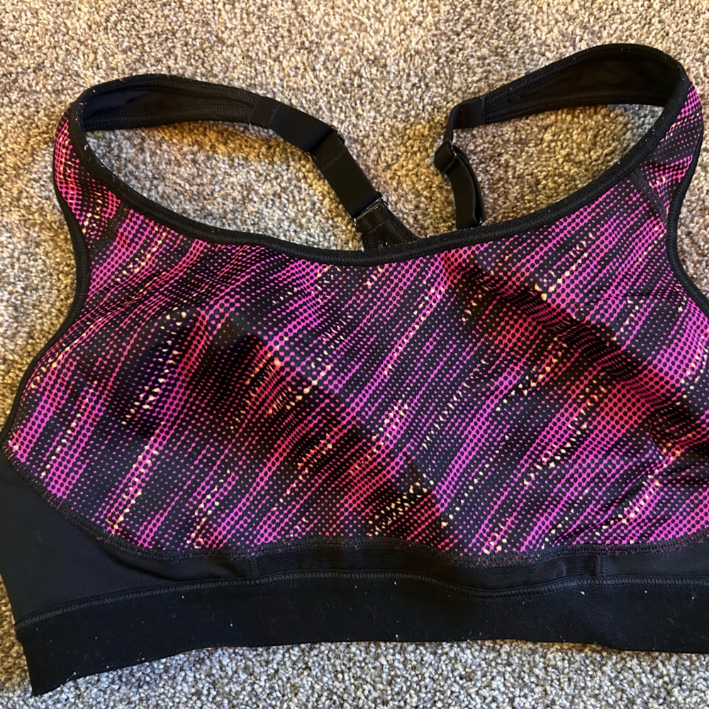 Pink, multi colored sports bra